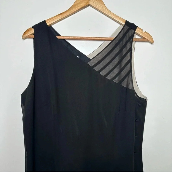David Warren New York Black 100% Silk Sleeveless Button Down Side Dress Size 14P - Picture 3 of 9